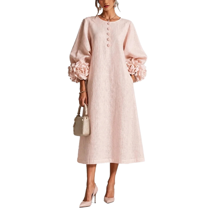 IVY | Robe Midi Florale avec Manches à Volants en Rose