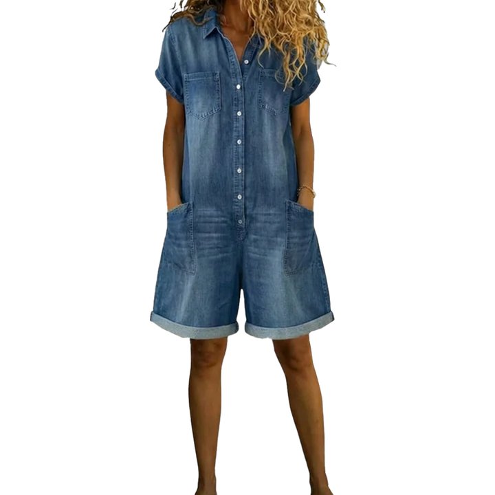 Joan | Salopette courte en coton au look denim vintage