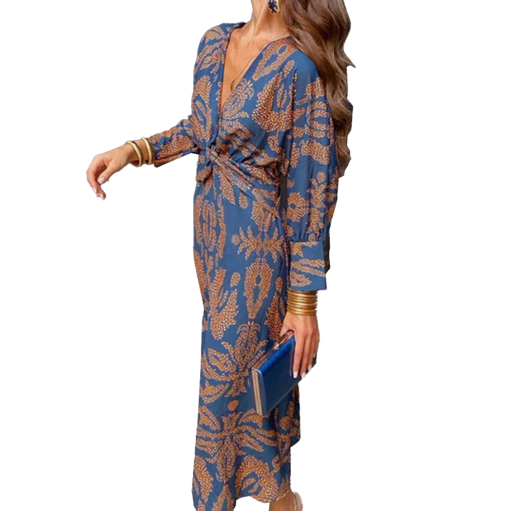 Anita | Robe Maxi Élégante à Manches Longues avec Décolleté en V et Détail Torsadé
