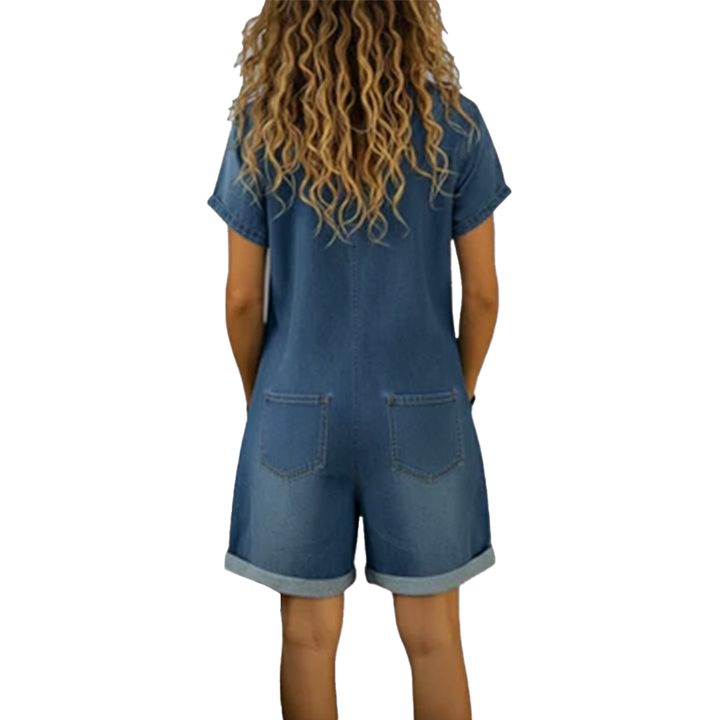 Joan | Salopette courte en coton au look denim vintage