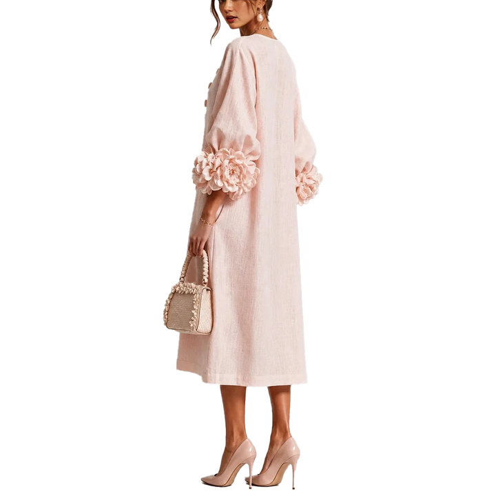 IVY | Robe Midi Florale avec Manches à Volants en Rose