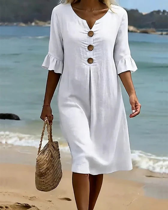 Camille | Robe Lin Et Coton Boutonnée Élégante