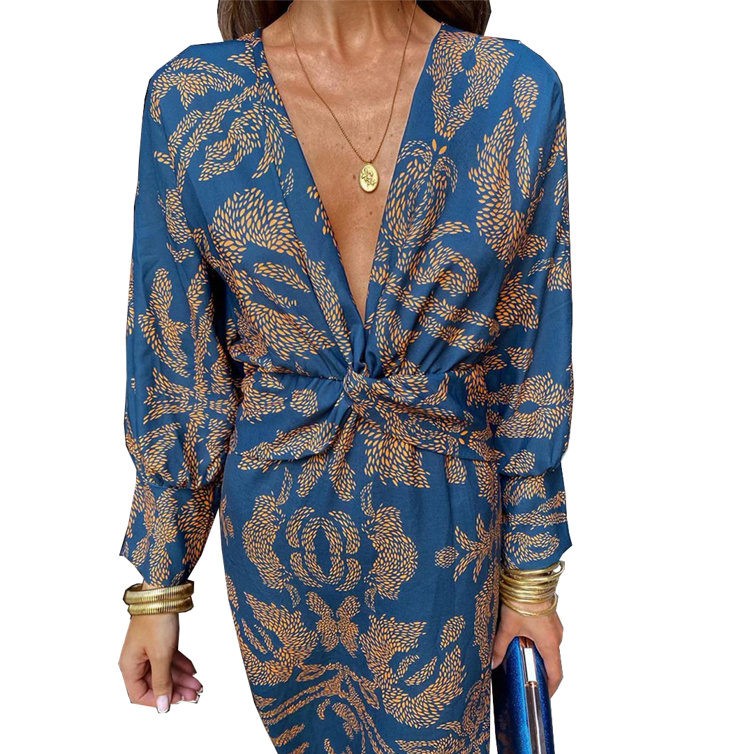Anita | Robe Maxi Élégante à Manches Longues avec Décolleté en V et Détail Torsadé