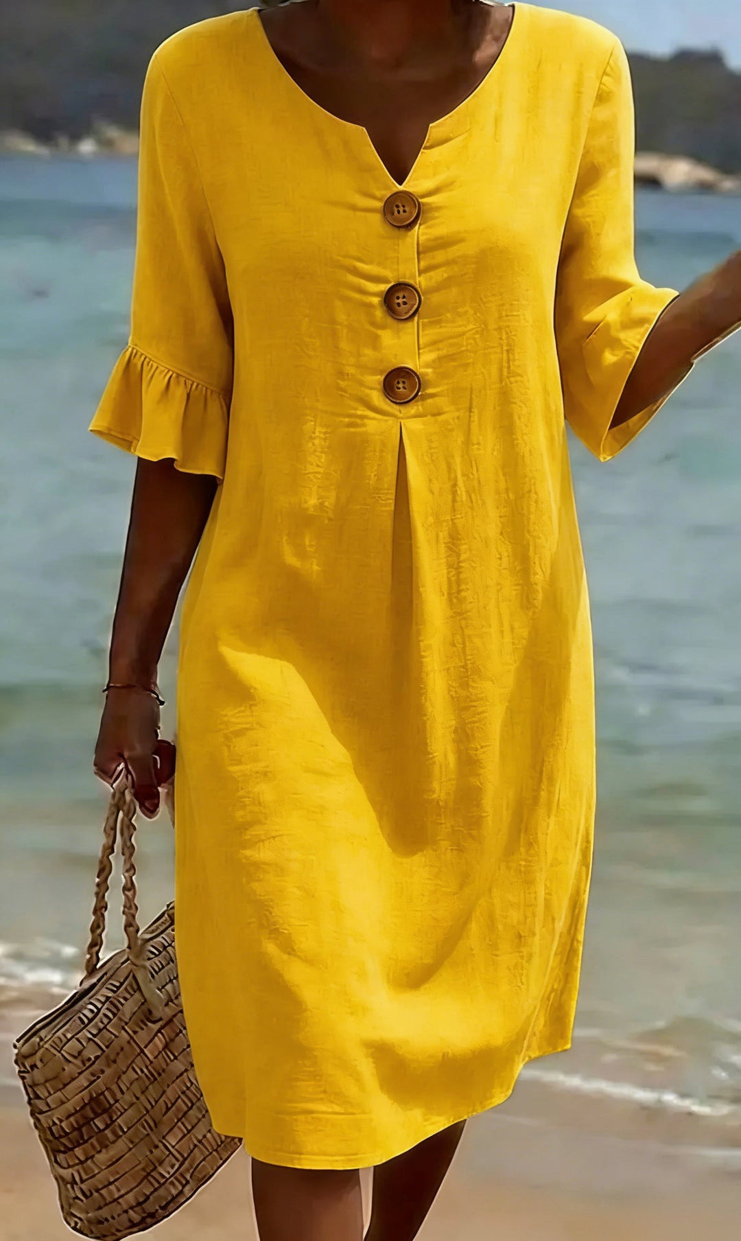 Camille | Robe Lin Et Coton Boutonnée Élégante
