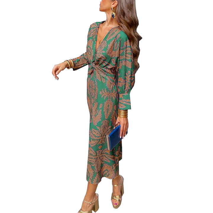 Anita | Robe Maxi Élégante à Manches Longues avec Décolleté en V et Détail Torsadé