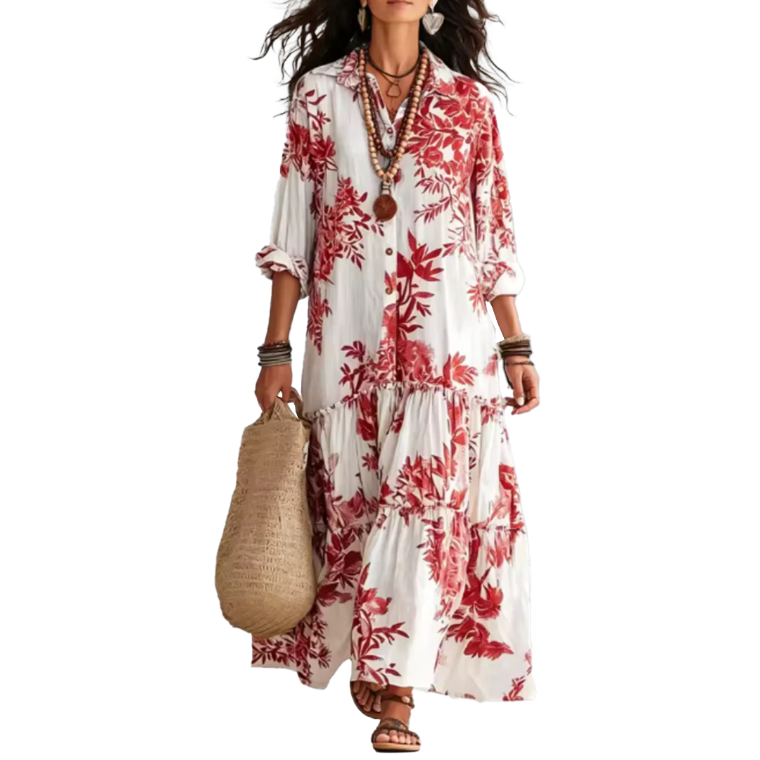 FAYE | Robe Maxi Boutonnée Fleurie Bleue