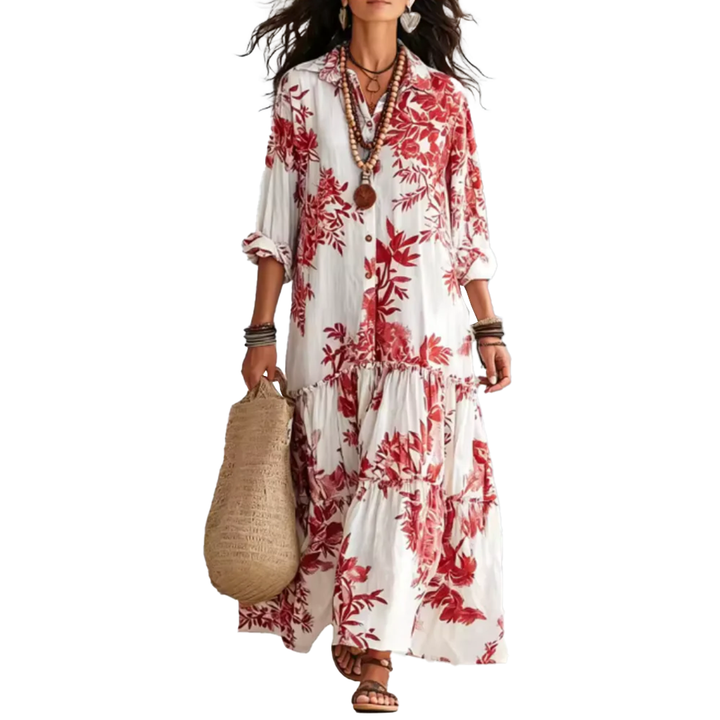 FAYE | Robe Maxi Boutonnée Fleurie Bleue