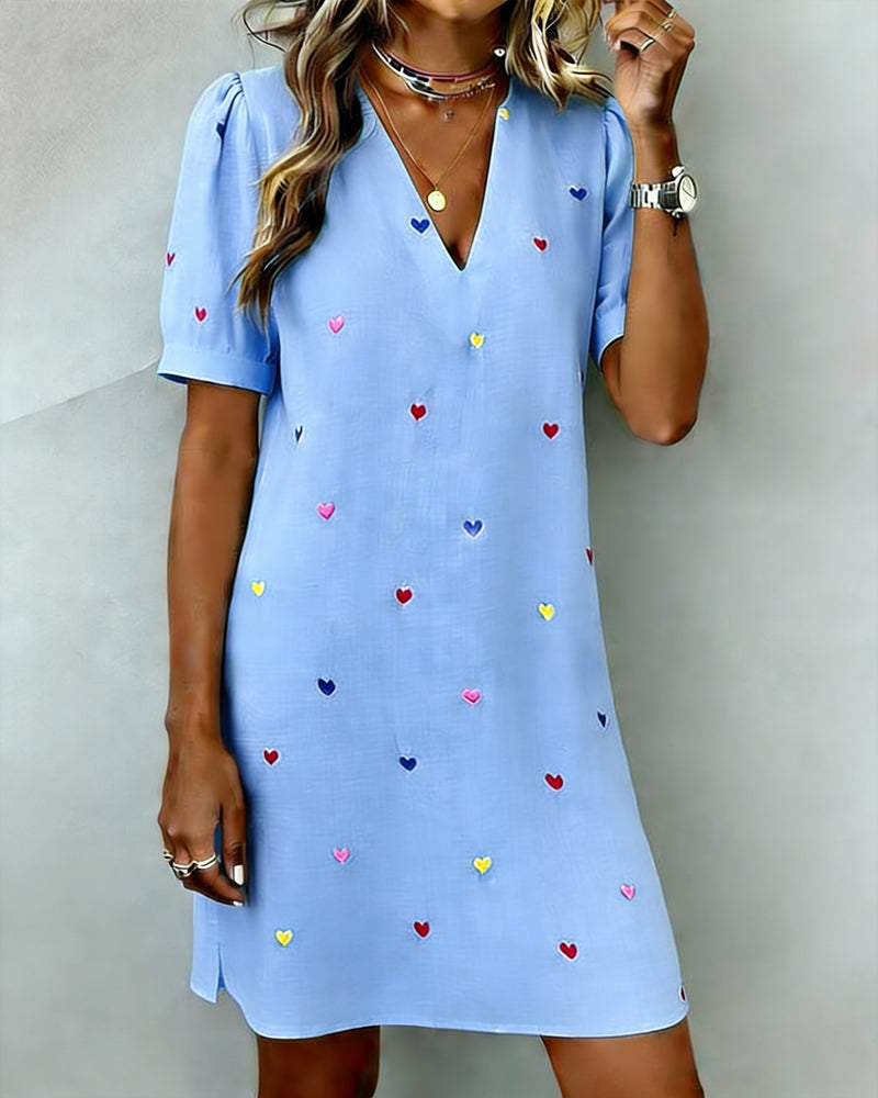 Robe Colorée À Imprimé Cœur Et Col En V