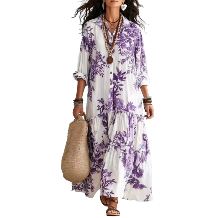 FAYE | Robe Maxi Boutonnée Fleurie Bleue
