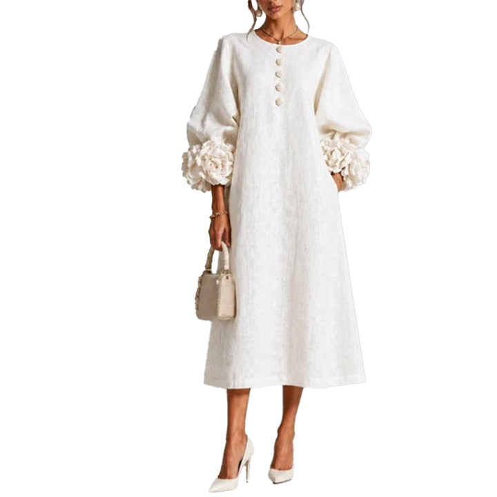 IVY | Robe Midi Florale avec Manches à Volants en Rose