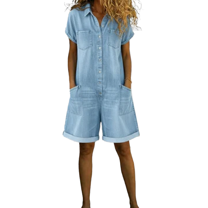 Joan | Salopette courte en coton au look denim vintage