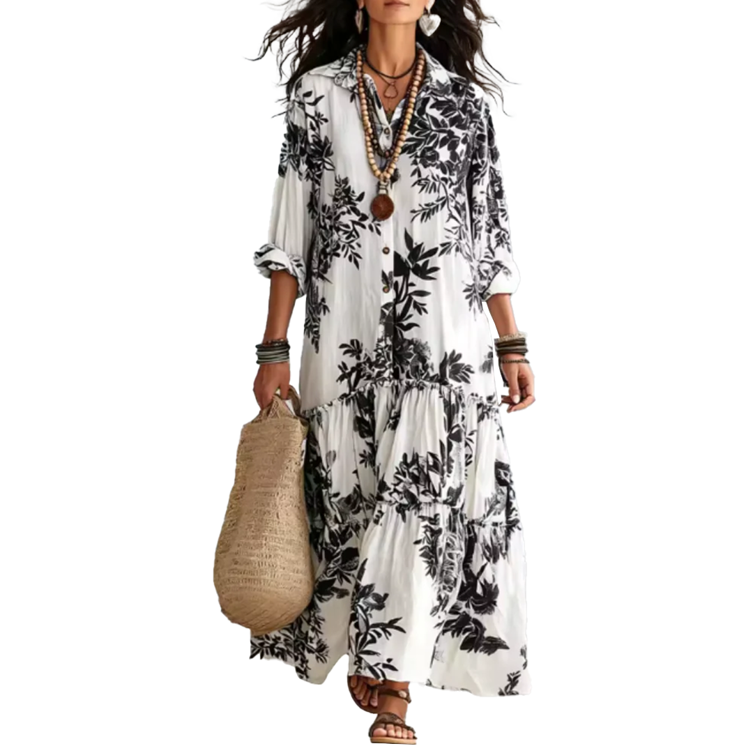 FAYE | Robe Maxi Boutonnée Fleurie Bleue