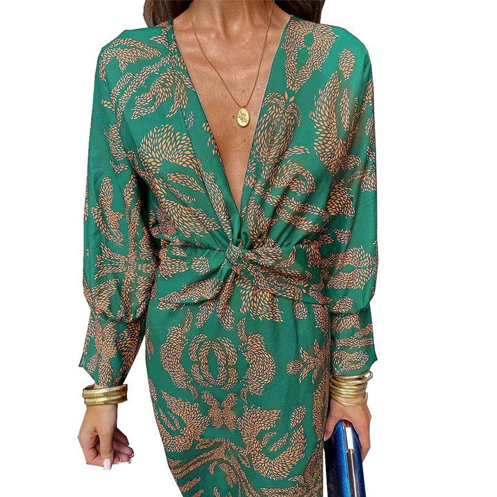 Anita | Robe Maxi Élégante à Manches Longues avec Décolleté en V et Détail Torsadé