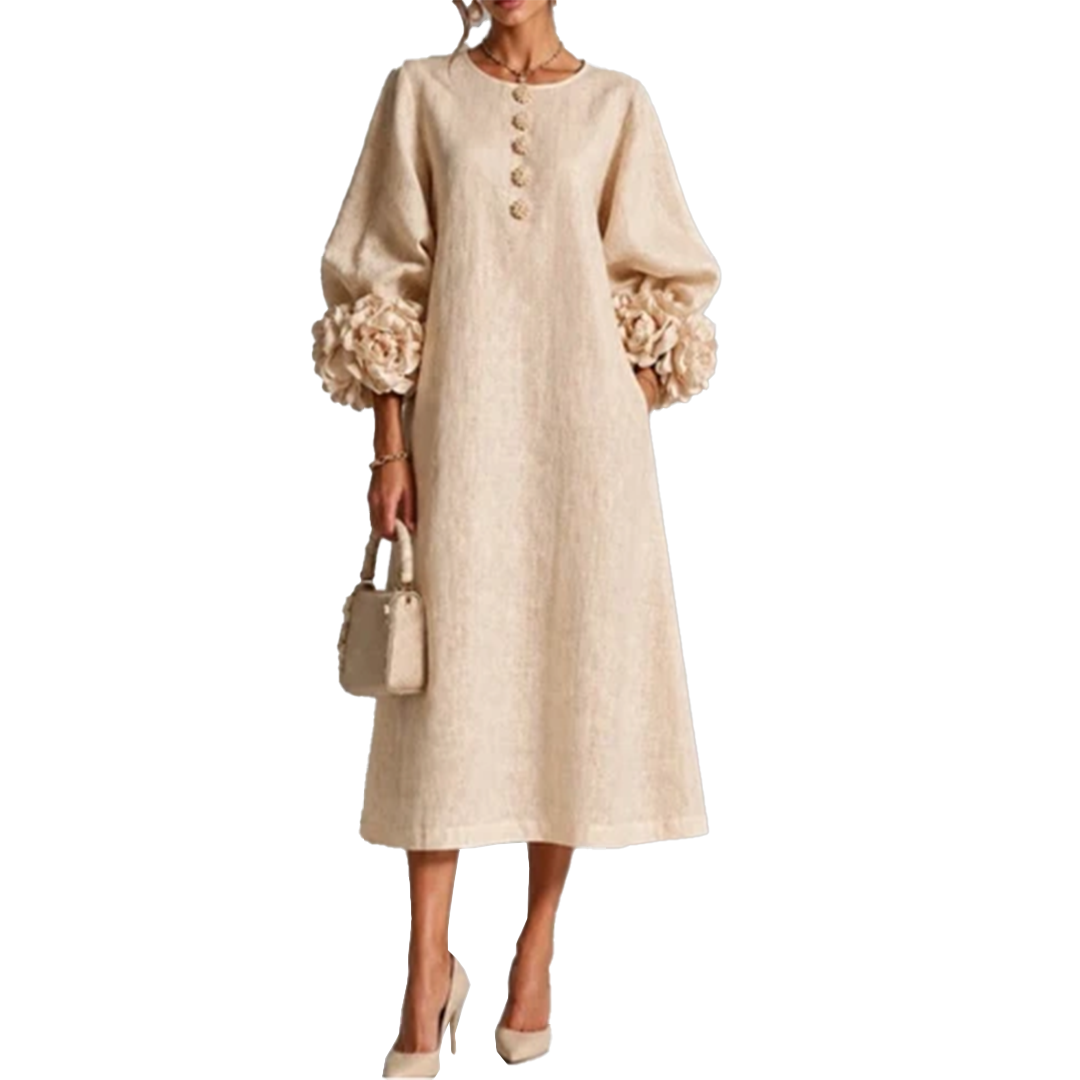 IVY | Robe Midi Florale avec Manches à Volants en Rose