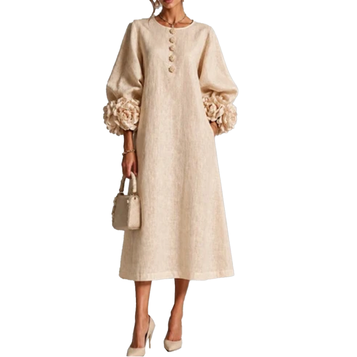 IVY | Robe Midi Florale avec Manches à Volants en Rose