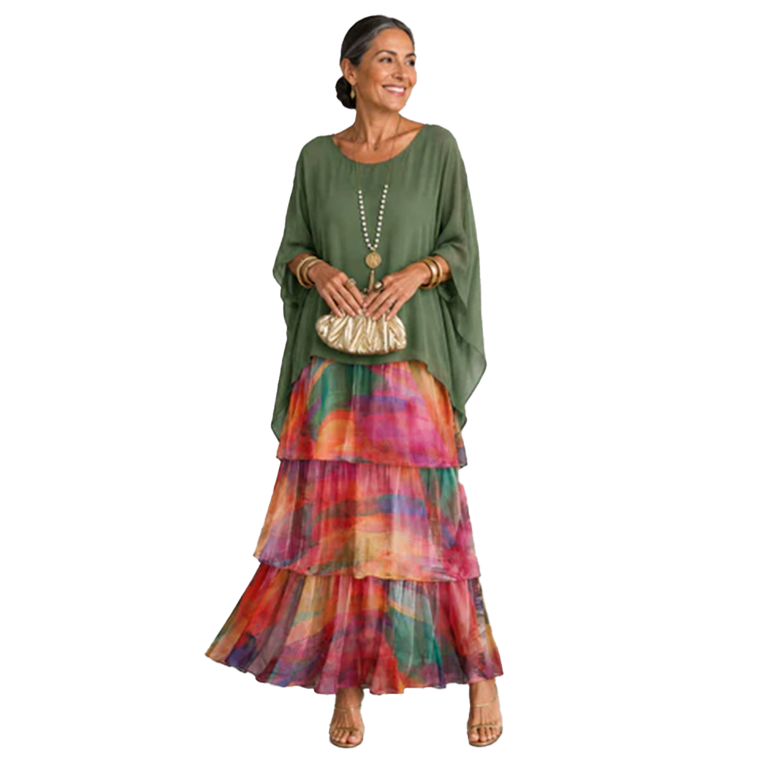 Vivienne – Robe Maxi en Chiffon Superposé