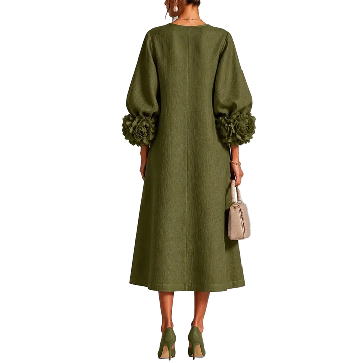 IVY | Robe Midi Florale avec Manches à Volants en Rose