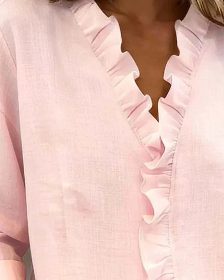 Indie | Blouse à Volants à Col V et Manches Longues