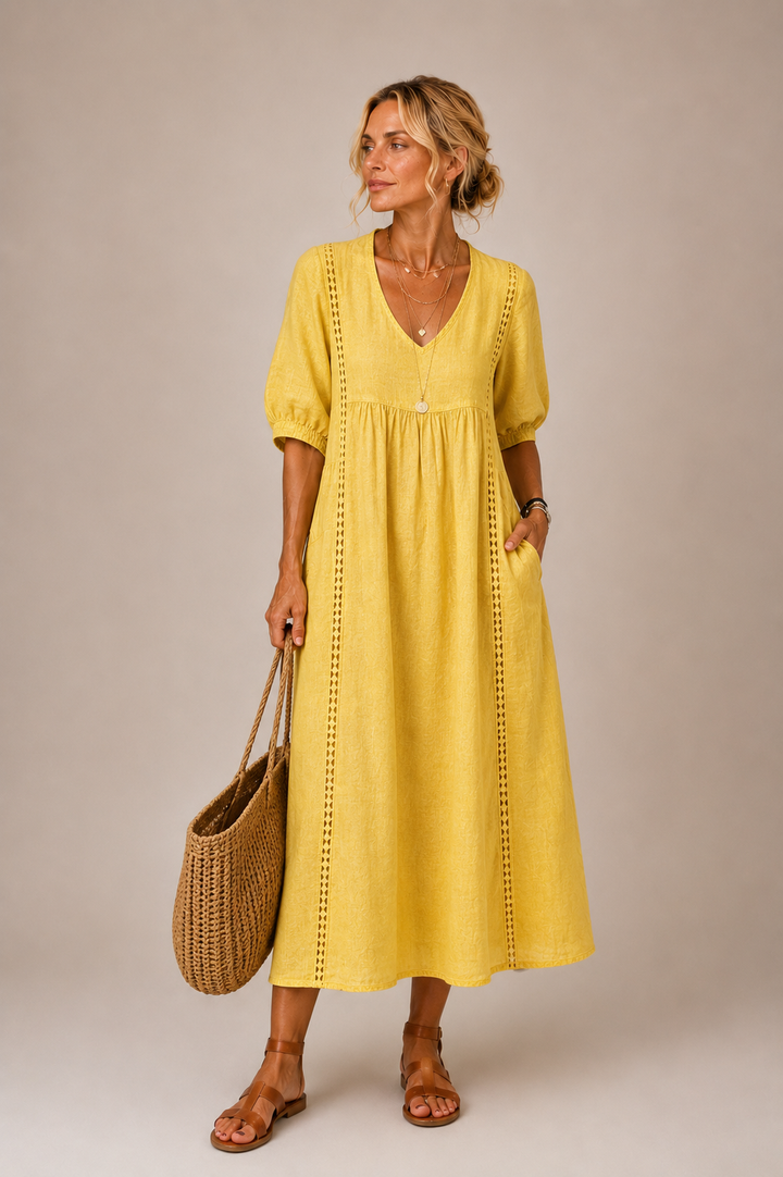 Steffi - Robe Midi d'Été en Mélange de Lin