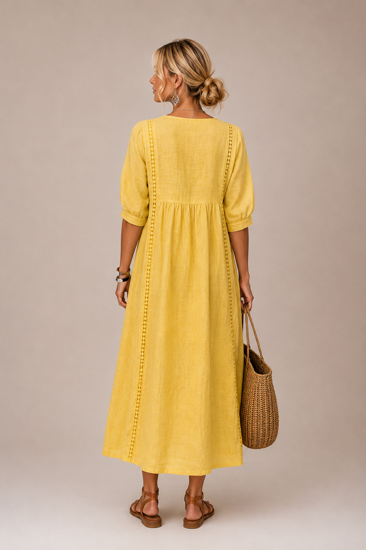Steffi - Robe Midi d'Été en Mélange de Lin