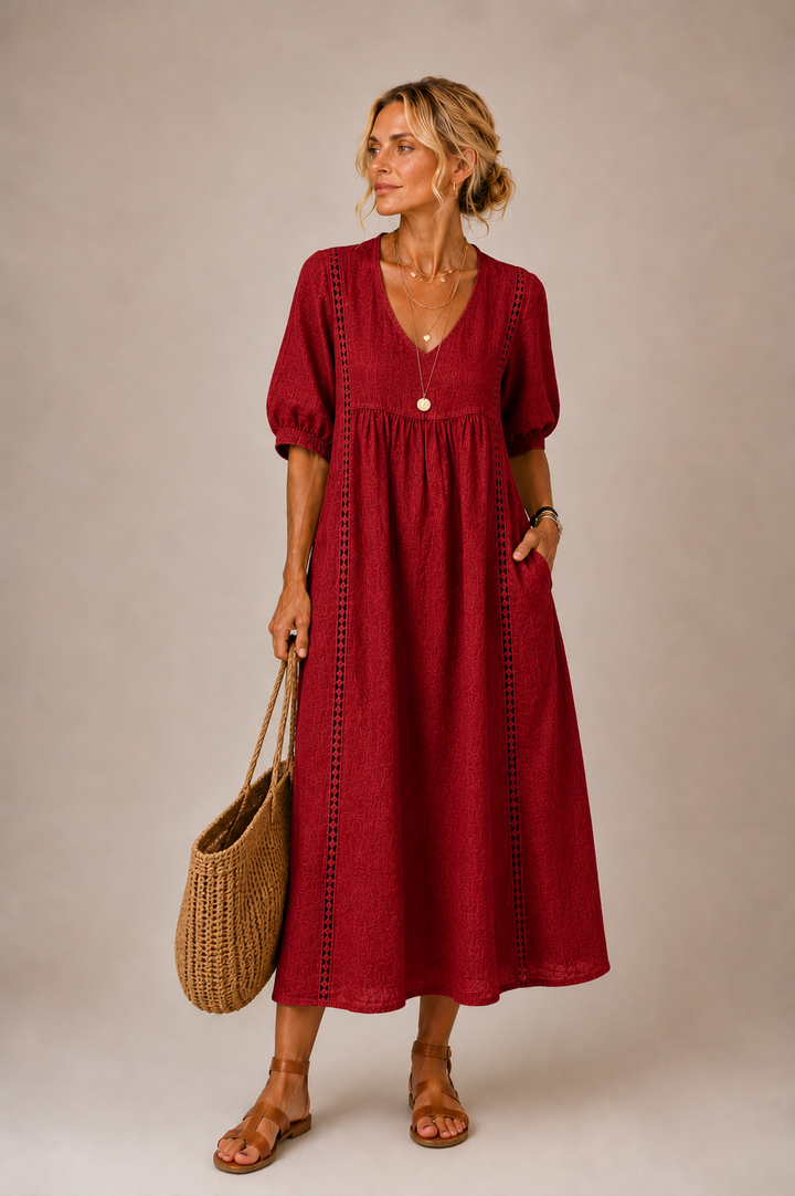 Steffi - Robe Midi d'Été en Mélange de Lin