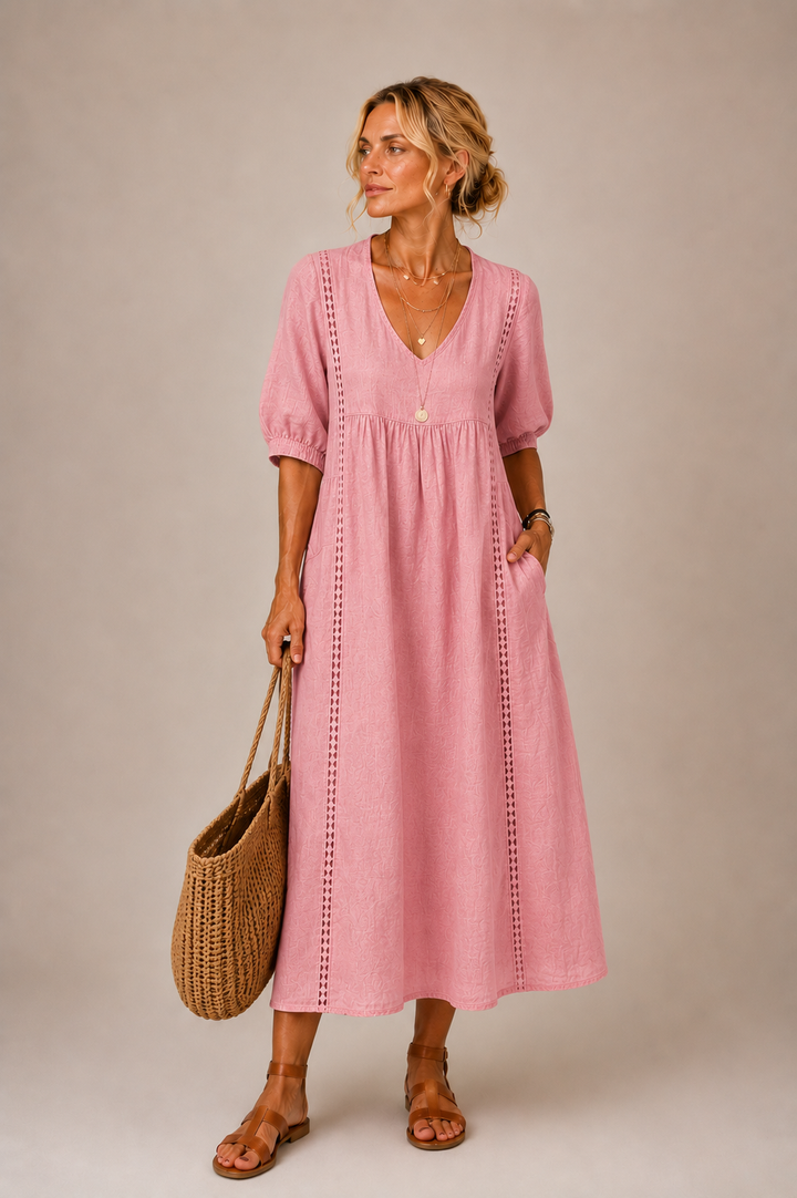 Steffi - Robe Midi d'Été en Mélange de Lin
