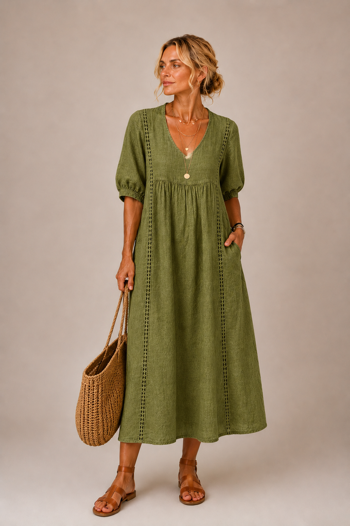 Steffi - Robe Midi d'Été en Mélange de Lin