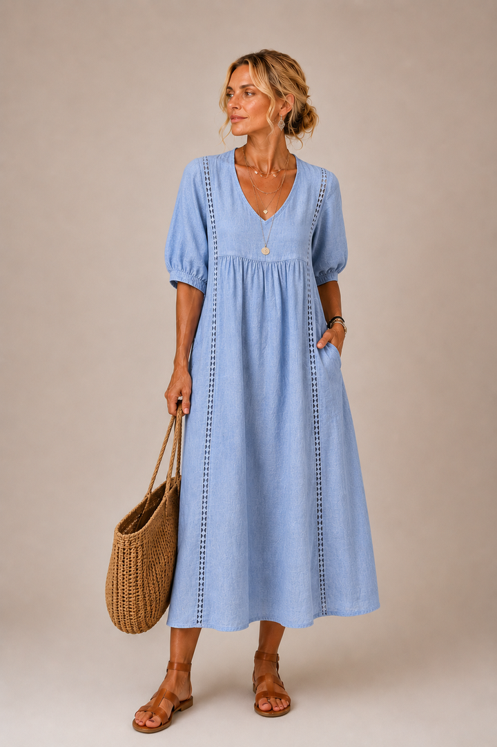 Steffi - Robe Midi d'Été en Mélange de Lin