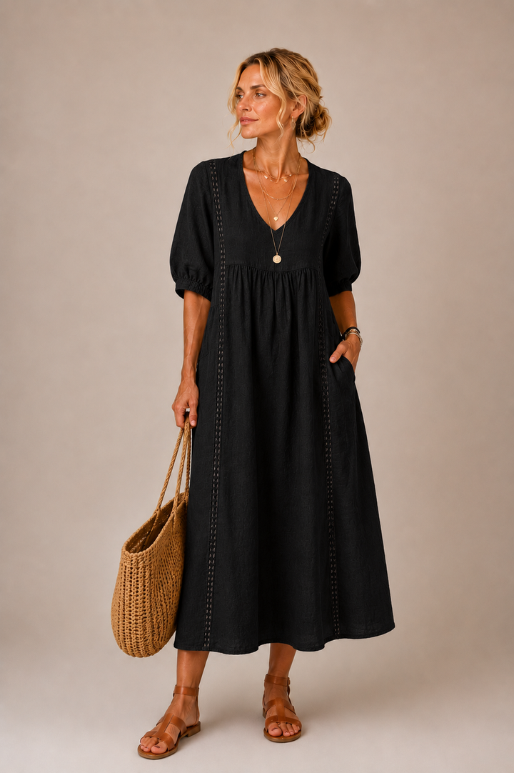 Steffi - Robe Midi d'Été en Mélange de Lin