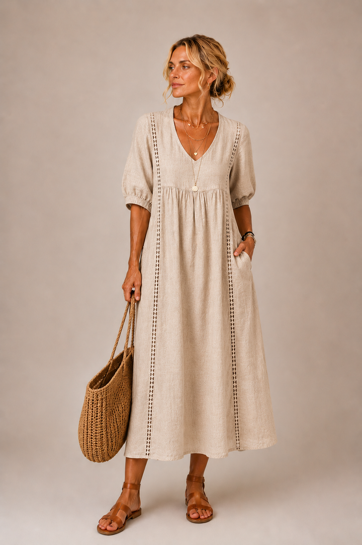 Steffi - Robe Midi d'Été en Mélange de Lin