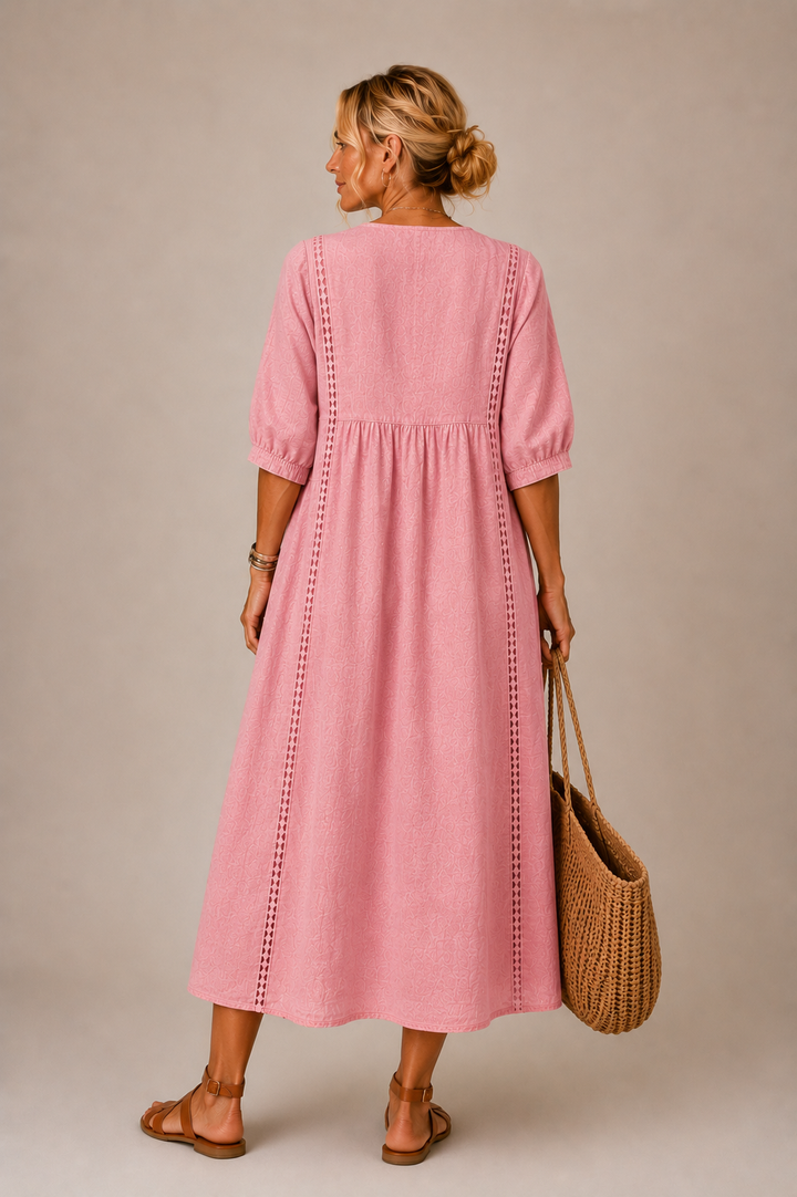 Steffi - Robe Midi d'Été en Mélange de Lin