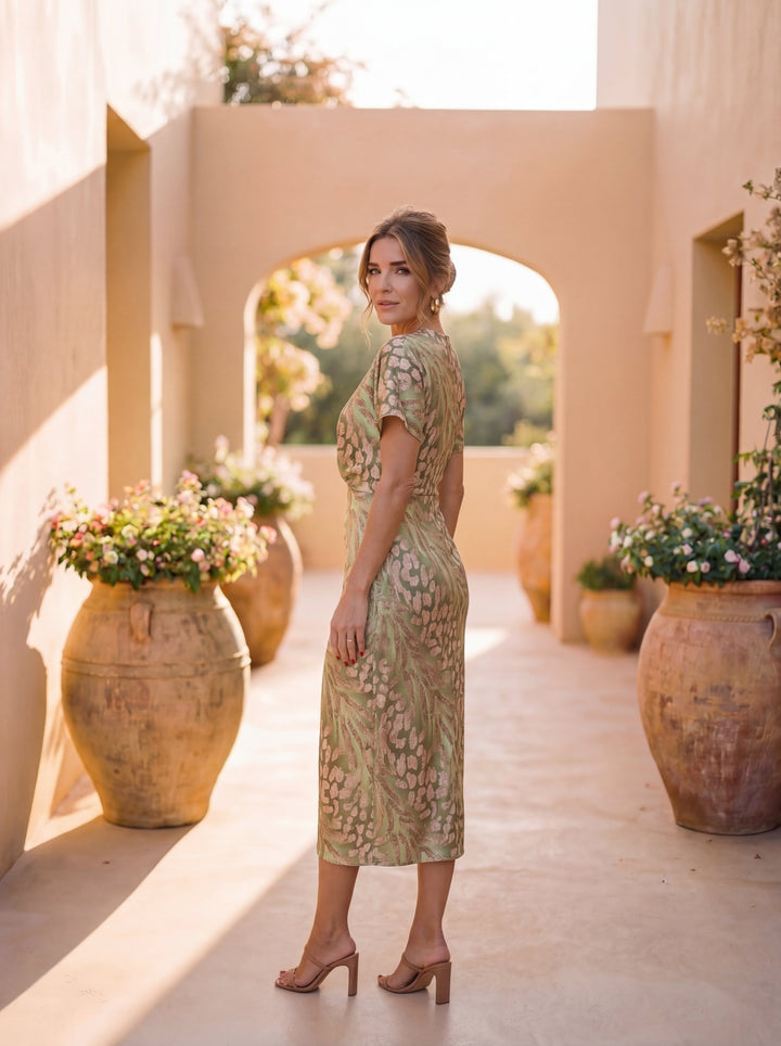 Calandra | Robe Élégante Imprimé Raffiné Taille Nouée