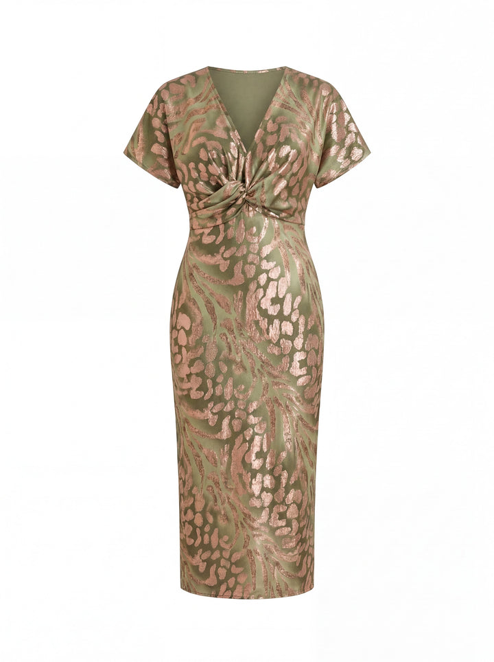 Calandra | Robe Élégante Imprimé Raffiné Taille Nouée