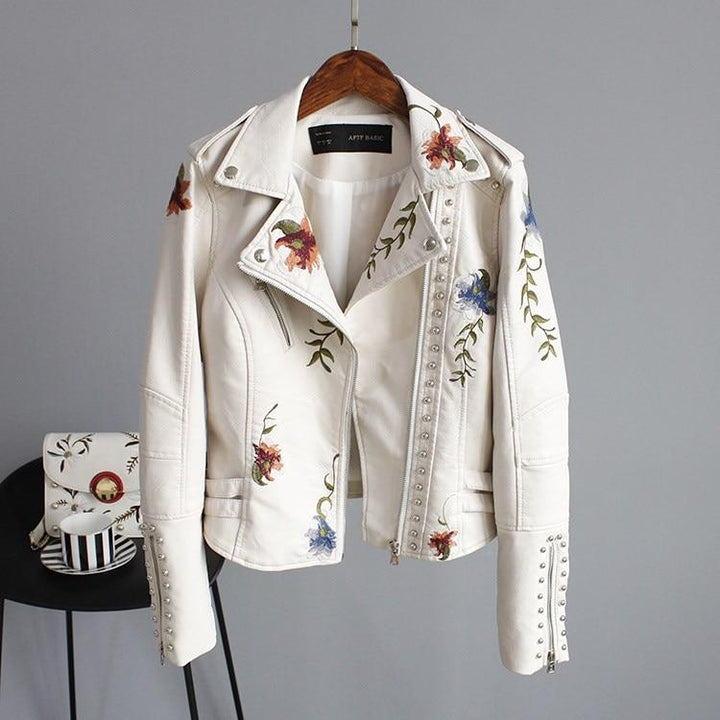 Jayzie | Veste en Cuir PU Brodée et Élégante