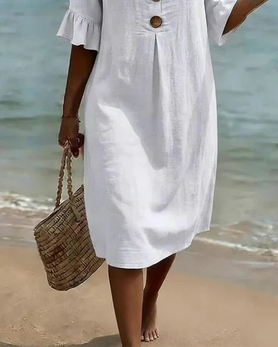 Camille | Robe Lin Et Coton Boutonnée Élégante