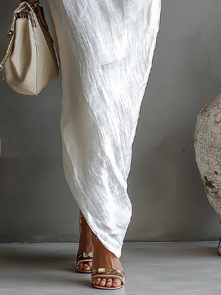 Camille | Robe Maxi Asymétrique en Coton Lin Élégante