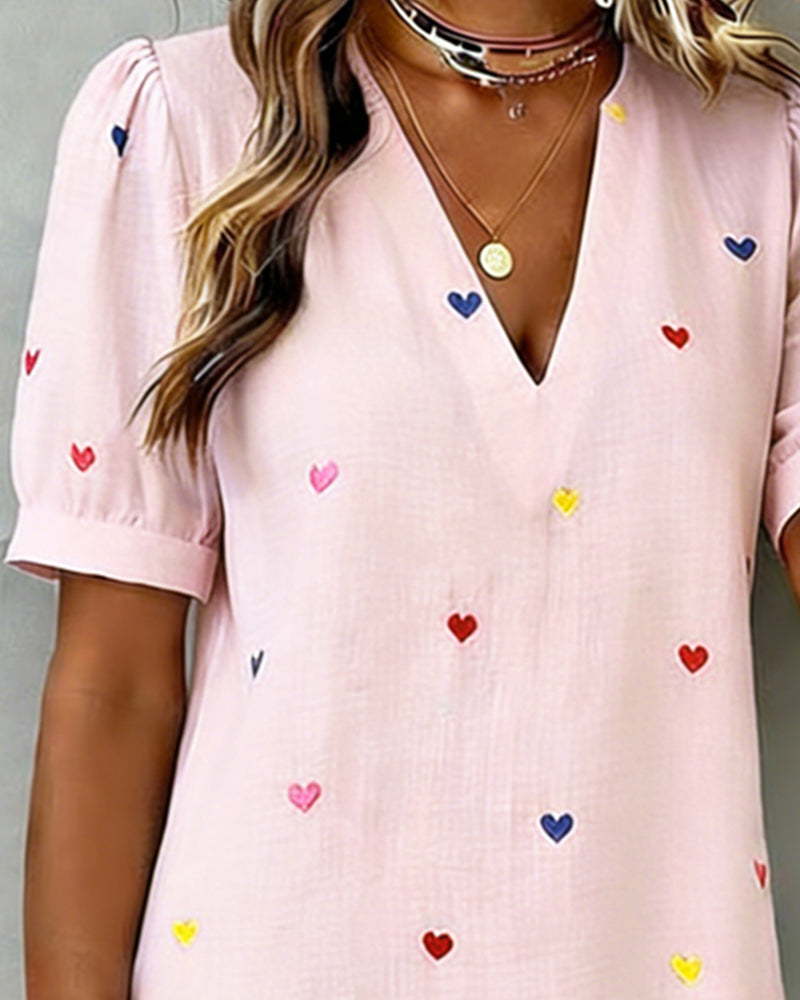 Robe Colorée À Imprimé Cœur Et Col En V