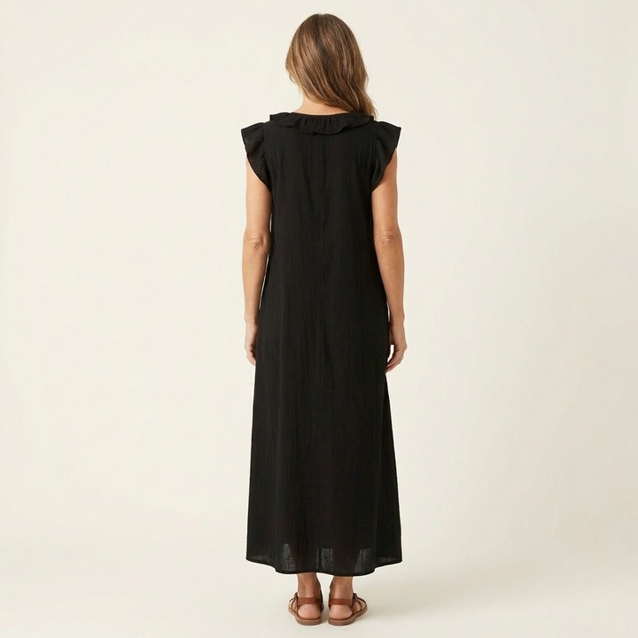 Josette | Robe Maxi en Lin à Col V Volanté
