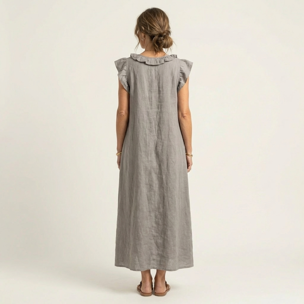 Josette | Robe Maxi en Lin à Col V Volanté