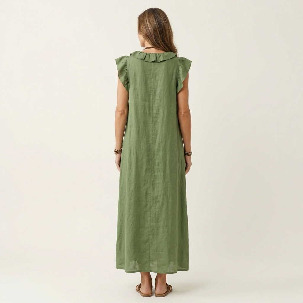 Josette | Robe Maxi en Lin à Col V Volanté