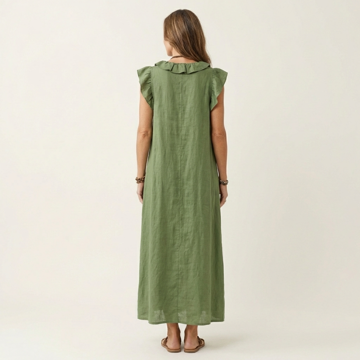 Josette | Robe Maxi en Lin à Col V Volanté