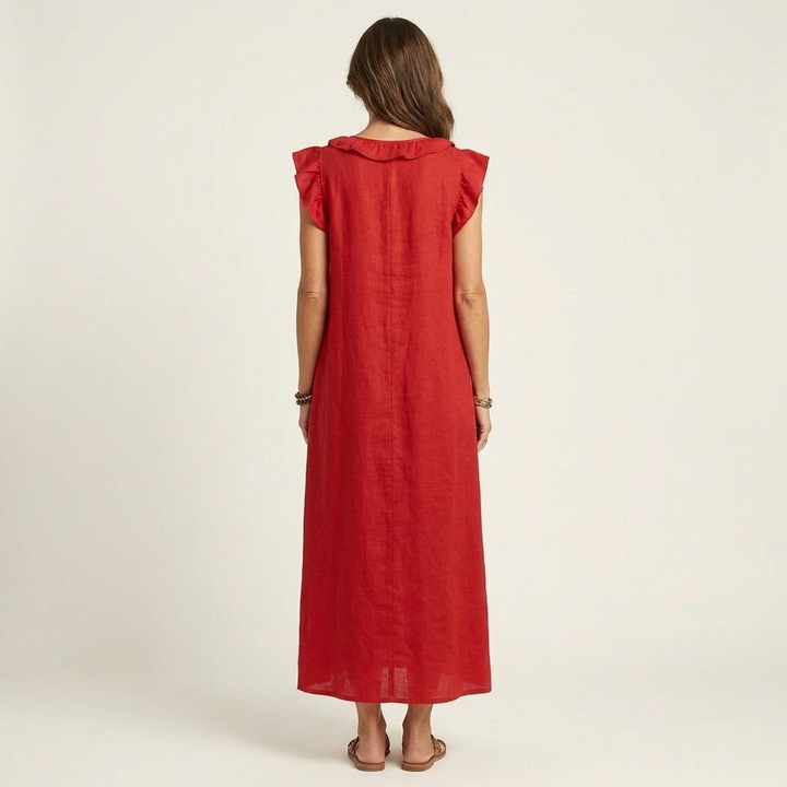 Josette | Robe Maxi en Lin à Col V Volanté