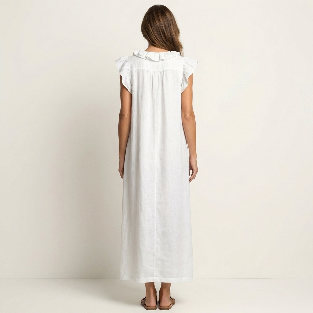 Josette | Robe Maxi en Lin à Col V Volanté