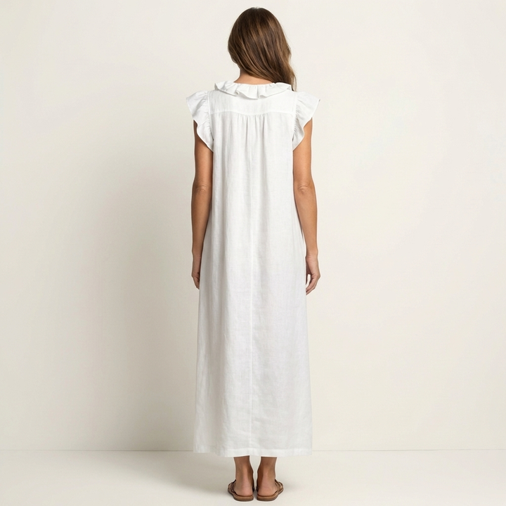 Josette | Robe Maxi en Lin à Col V Volanté