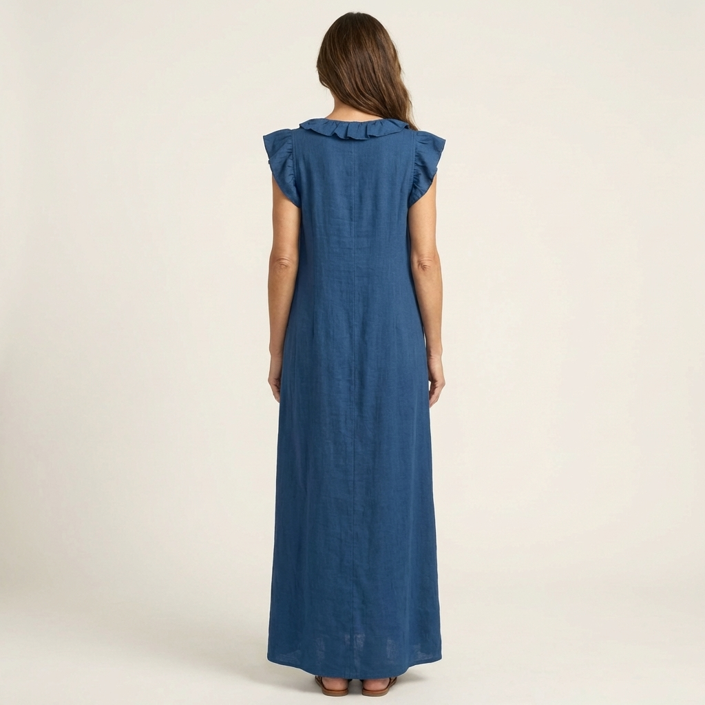 Josette | Robe Maxi en Lin à Col V Volanté