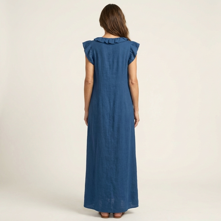 Josette | Robe Maxi en Lin à Col V Volanté