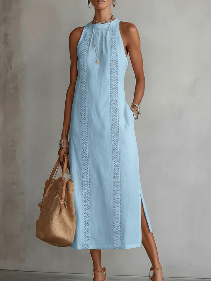 Lorna | Robe Midi en Lin avec Col Mao