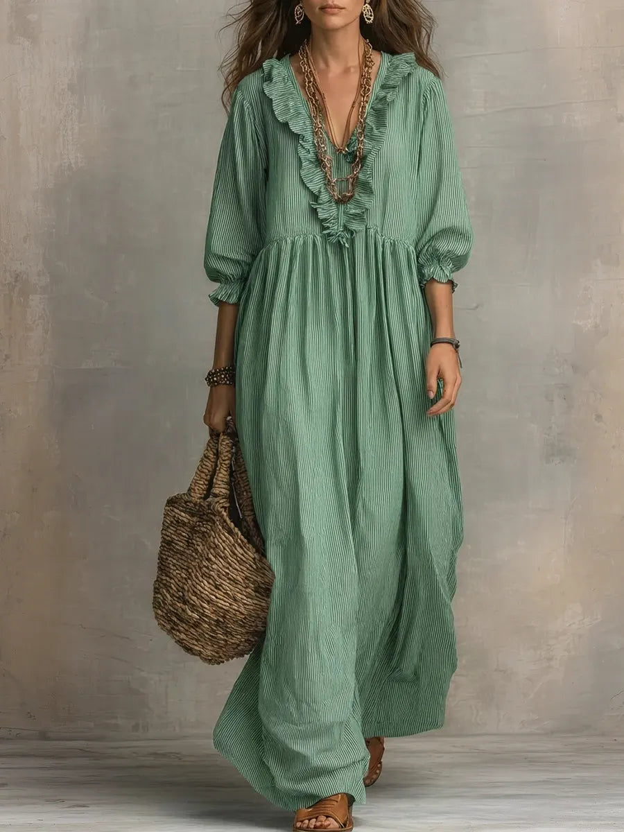 Clara | Robe Maxi Rayée À Volants Style Bohème