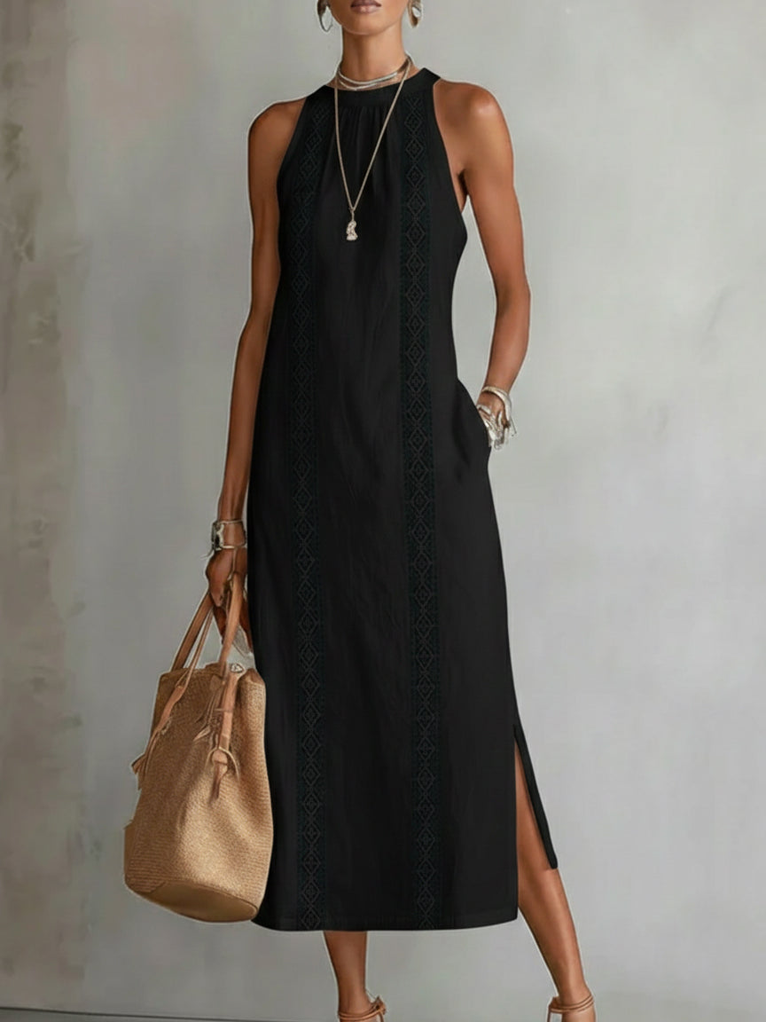 Lorna | Robe Midi en Lin avec Col Mao