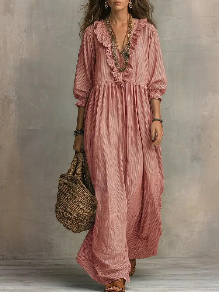 Clara | Robe Maxi Rayée À Volants Style Bohème
